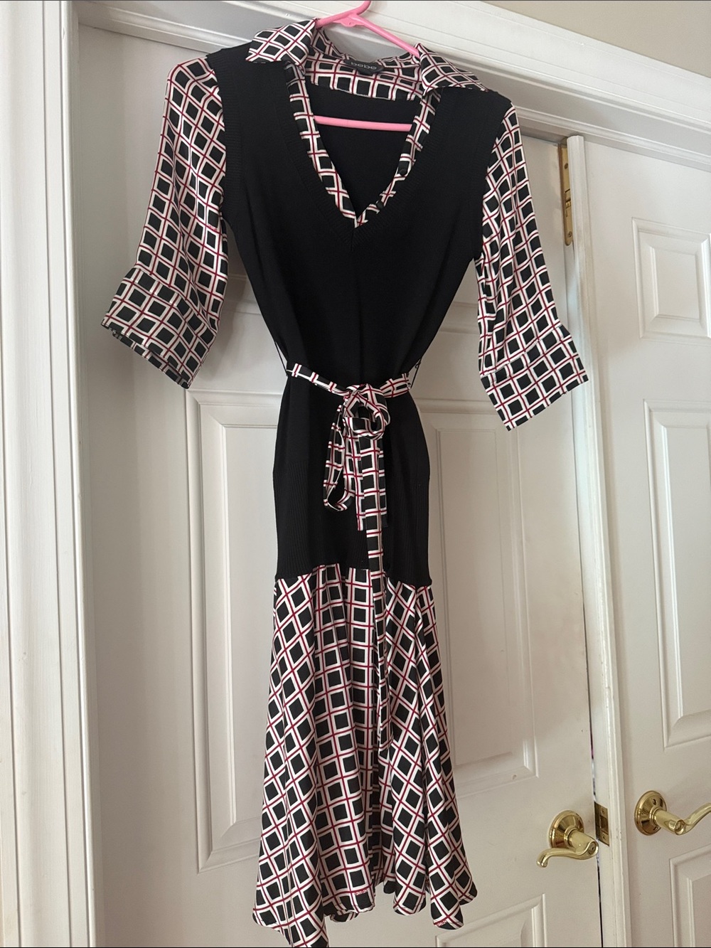 Black & Pink Geometric Knit Wrap Dress